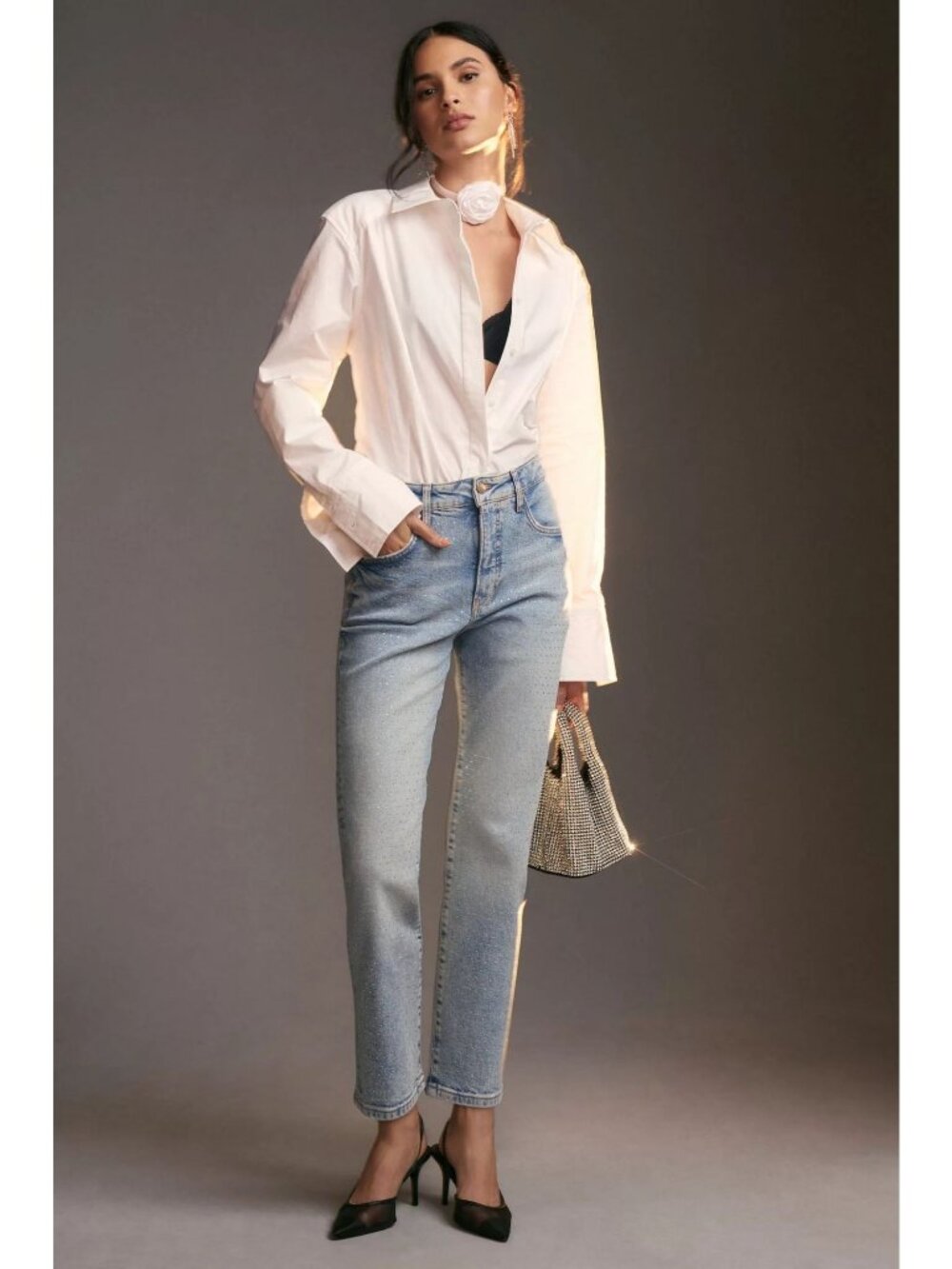 ANTHROPOLOGIE Pilcro Vintage High-Rise Gem Stretch Straight-Leg Jeans Sz 32P